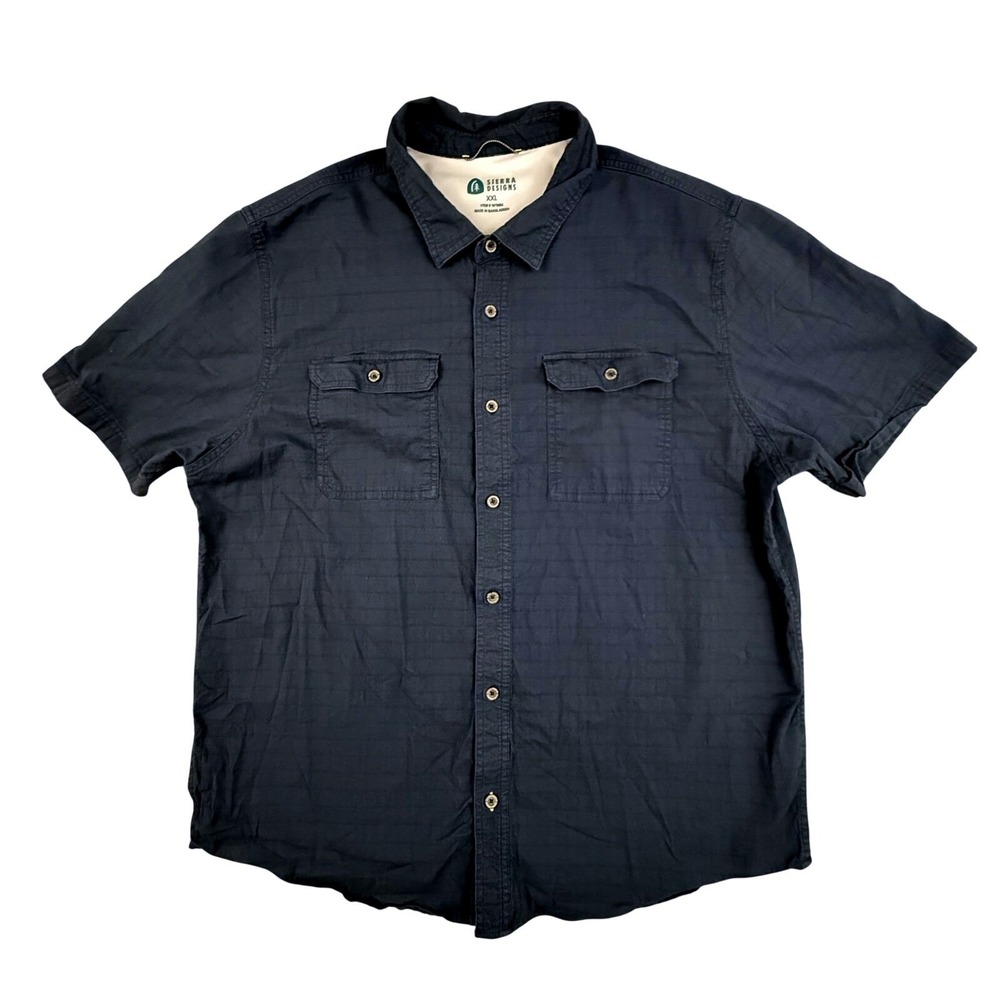 Sierra Designs Button Down‎ Mens XXL Navy Blue Hiking Outdoor Short Sleeve
